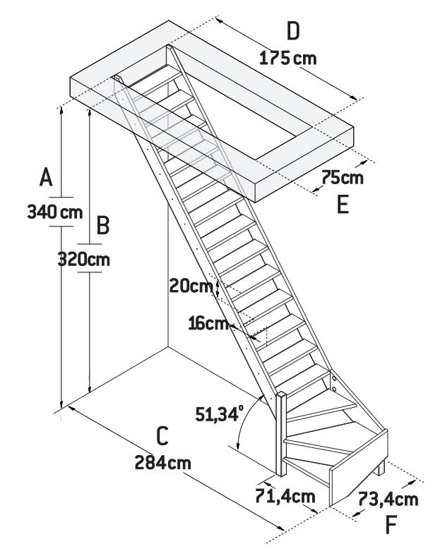 Escalier sapin Bonn medium avec quart tournant bas gauche