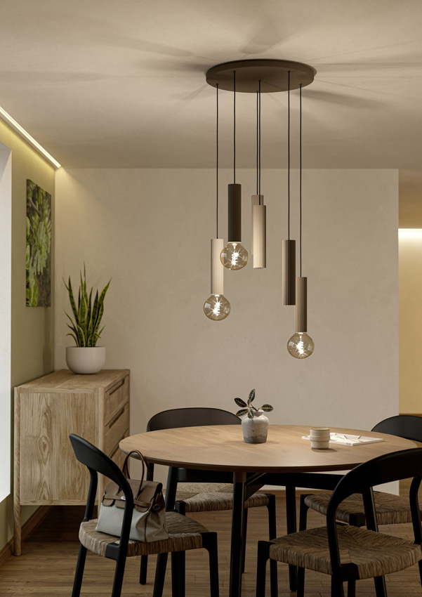 Suspension - sable - 96x14x102cm - dimmable - E27 + GU10 - 3x40W + 3x7W - sources lumineuses exclues