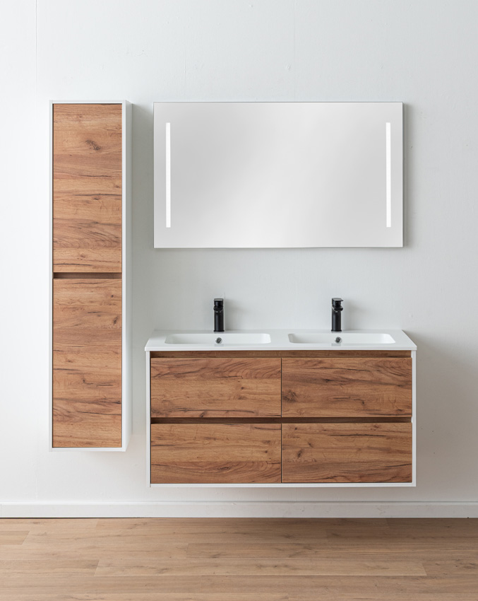 Badkamermeubel Treviso eik/wit met dubbele wastafel glanzend wit 120cm