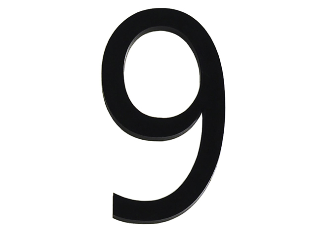 Numéro de maison 9 en PVC noir 9cm avec bande adhésive