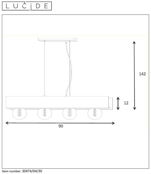 Hanglamp - zwart - 90x7x130cm - dimbaar - 4xE27 - 60W