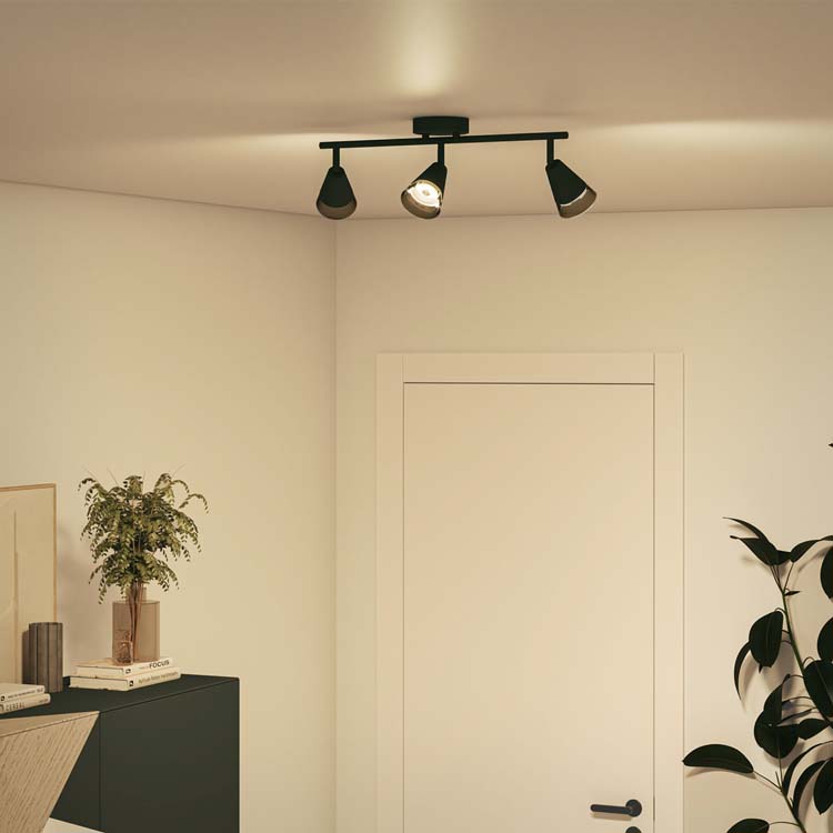 Opbouwspot - glas - dimbaar - GU10 - 3x5W - excl lamp - zwart