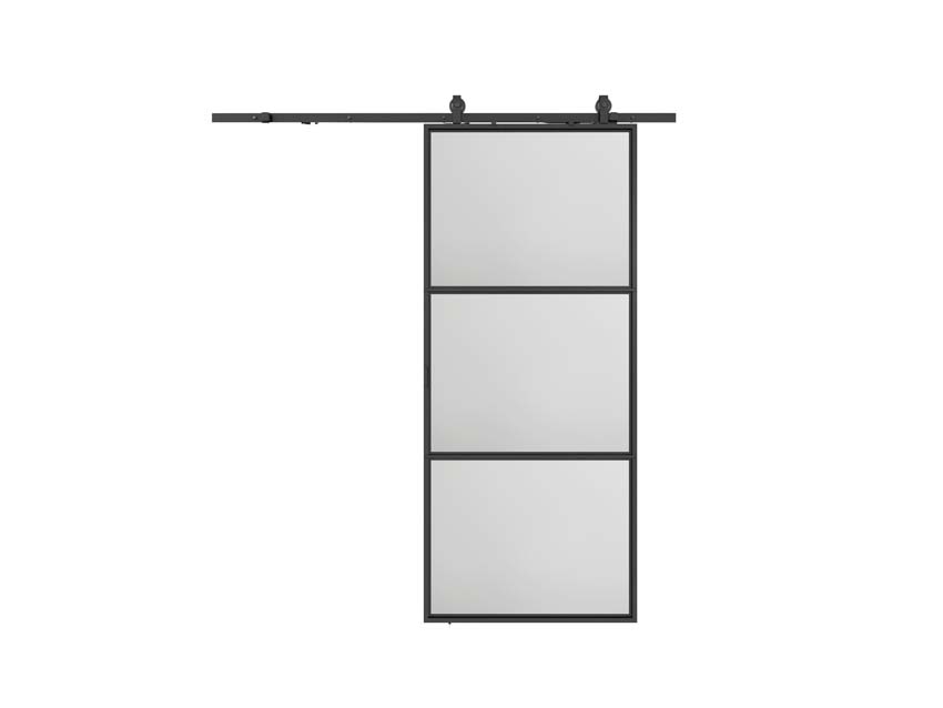 Porte coulissante simple en acier complète Tyra verre mat 3R 93x213,4cm noir + rail noir