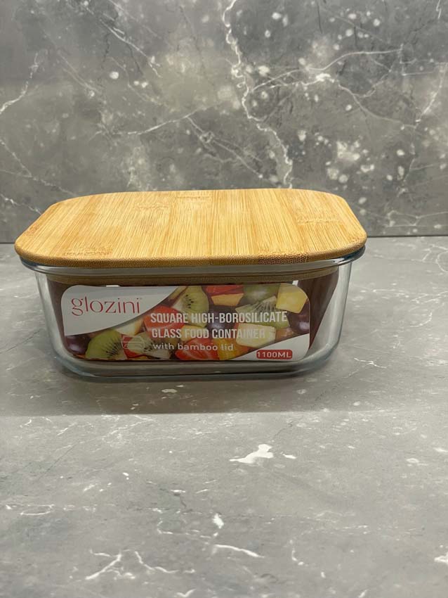 Boîte de stock en verre/bambou transparent 110cl