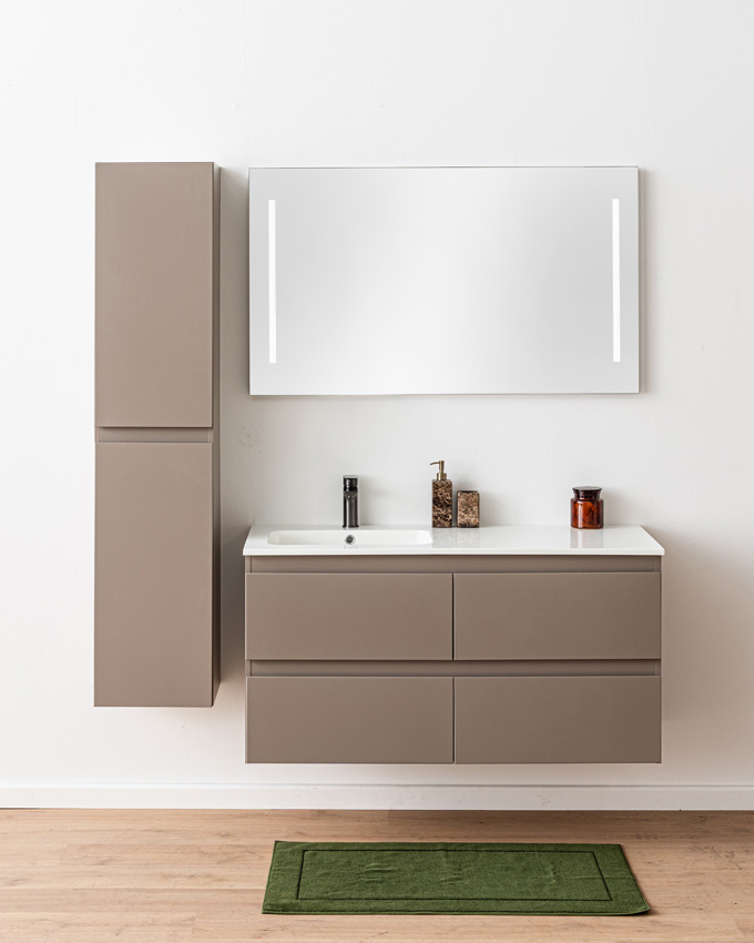 Badkamermeubel Trente taupe met enkele wastafel glanzend wit 120cm