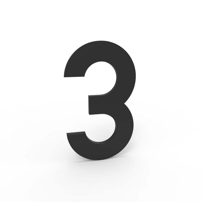 Numéro de maison 3 eSafe en aluminium noir 5cm / épaisseur 1,5mm