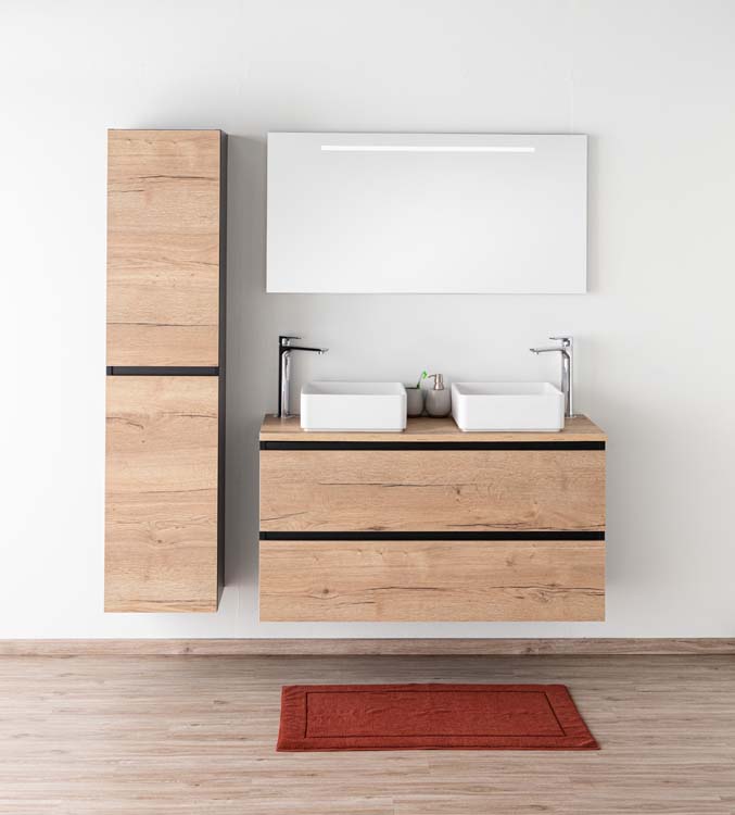 Badkamermeubel Dotan zwart/eik 1200 mm opbouwtablet melamine Badkamermeubel Dotan zwart/eik 1200 mm opbouwtablet melamine