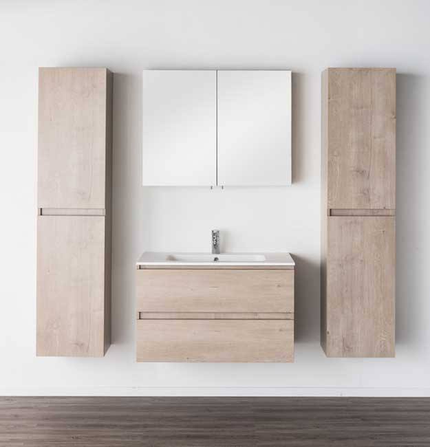 Meuble salle de bains Tony chêne simple 900mm lavabo brillant