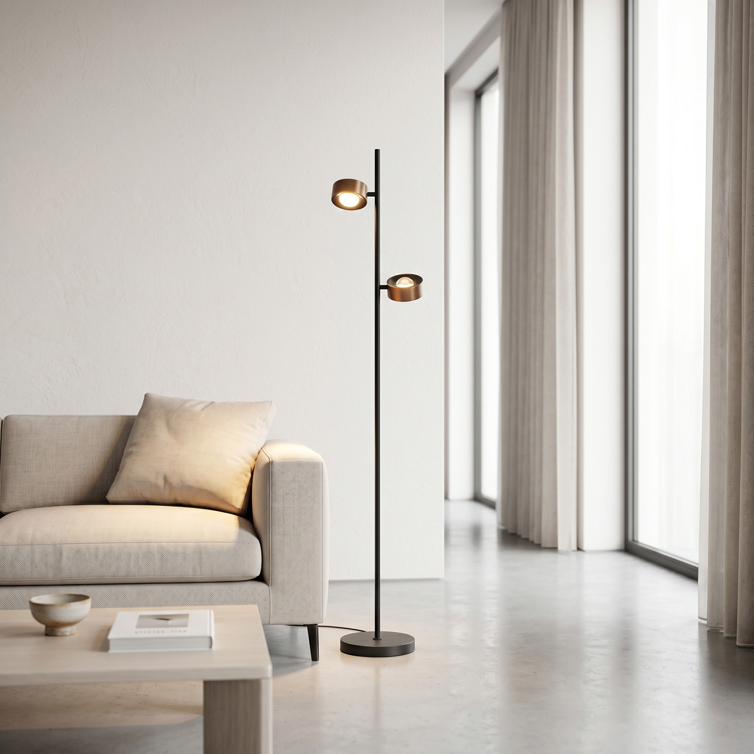 Lampadaire - brun - LED - 2x8W - 3000K