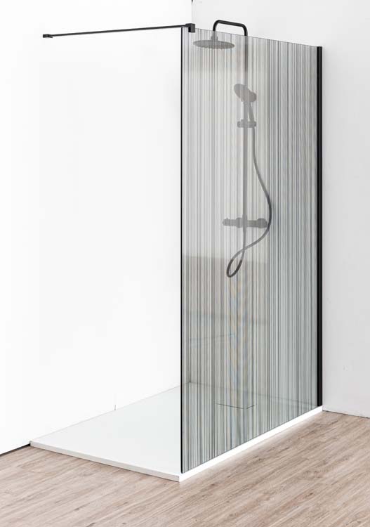 Douchewand Alec klaar glas met zwart lijnen 137x200cm