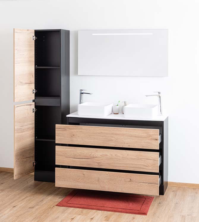 Meuble de salle de bains Dotan chêne sur pied avec plateau mat 120cm