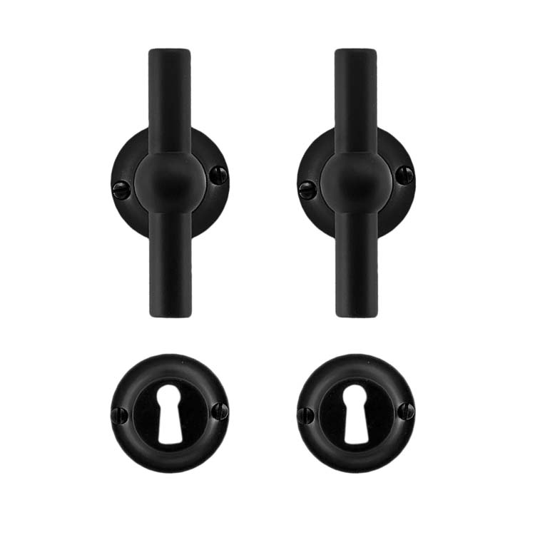 Poignée de porte pro pienza modèle nouveau T+T noir rosace barbe