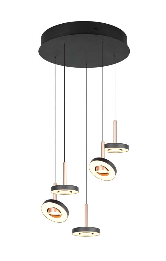 Suspension Easy Lift - Noir/or - Ø10xH150cm - Dimmable - LED - 5x8W - 2300-4000K