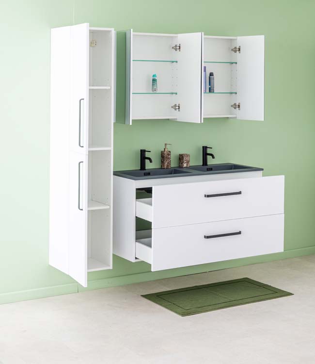 Meuble de salle de bain Bison laqué blanc mat 1200 mm lavabo ciment