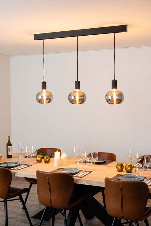 Rail lumineux design Béa noir set 1,2m 3 lustres Pomme Smoke E27 3x4W