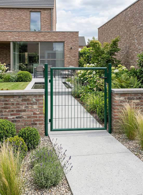 Portillon de jardin simple complet Eco vert 100x100cm - poteaux ronds, poteaux, serrure et poignée inclus