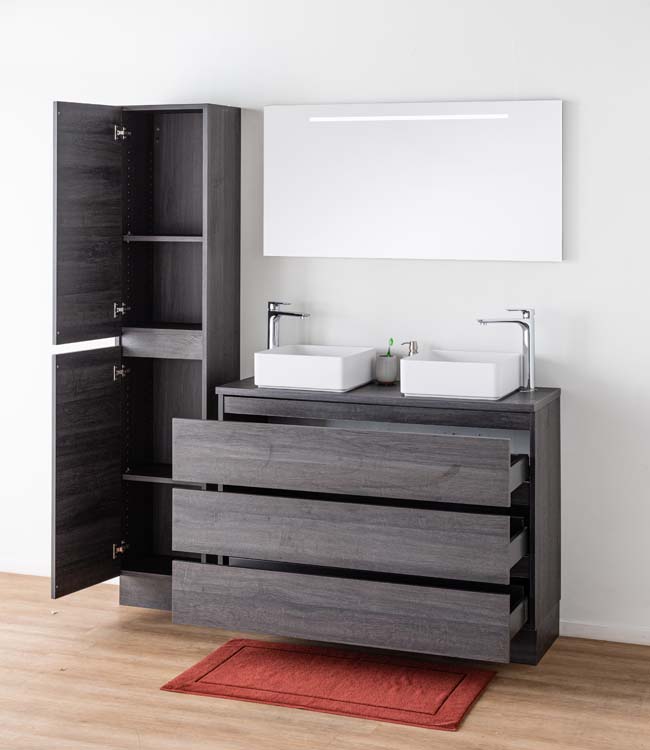 Meuble de salle de bain Dotan chêne foncé 1200 mm à poser tablette melamine