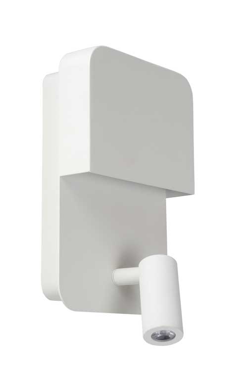 Lucide BOXER - Applique murale - LED - 1x5W 3000K - Point rechargement USB - Blanc