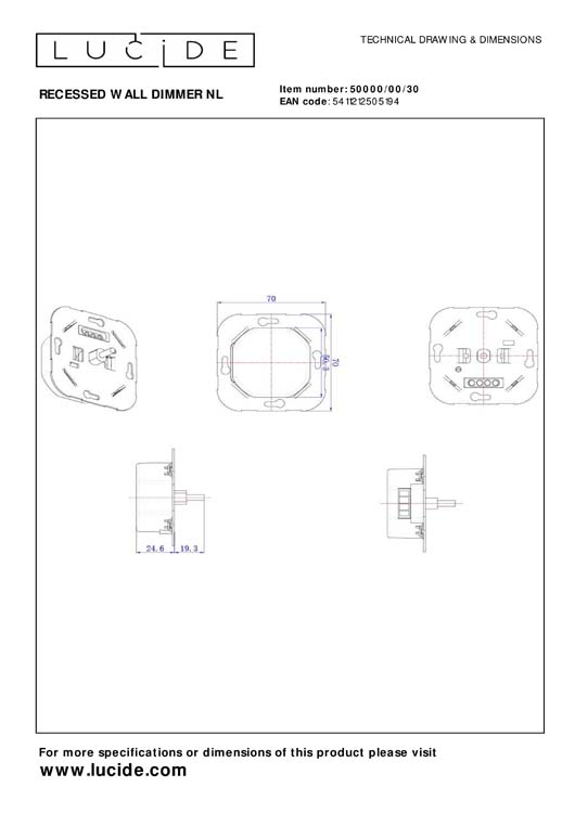 Lucide RECESSED WALL DIMMER NL - Dimmer - 300 Watt 230V - Blanc
