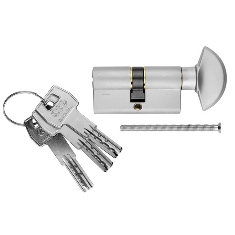 Cilinder AGB veiligheid knop 60mm  inox look SKG**