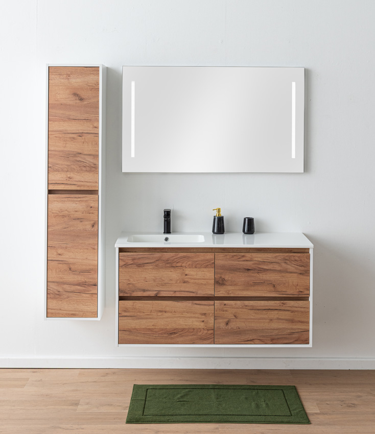 Badkamermeubel Treviso eik/wit met enkele wastafel glanzend wit 120cm