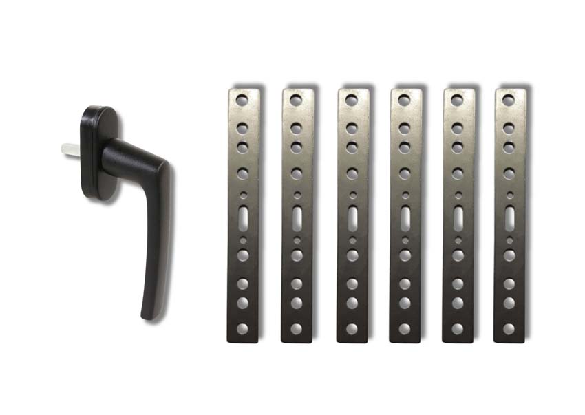 Accessoires pour fenêtres en bois complets poignée de fenêtre noire + 6 ancrages muraux