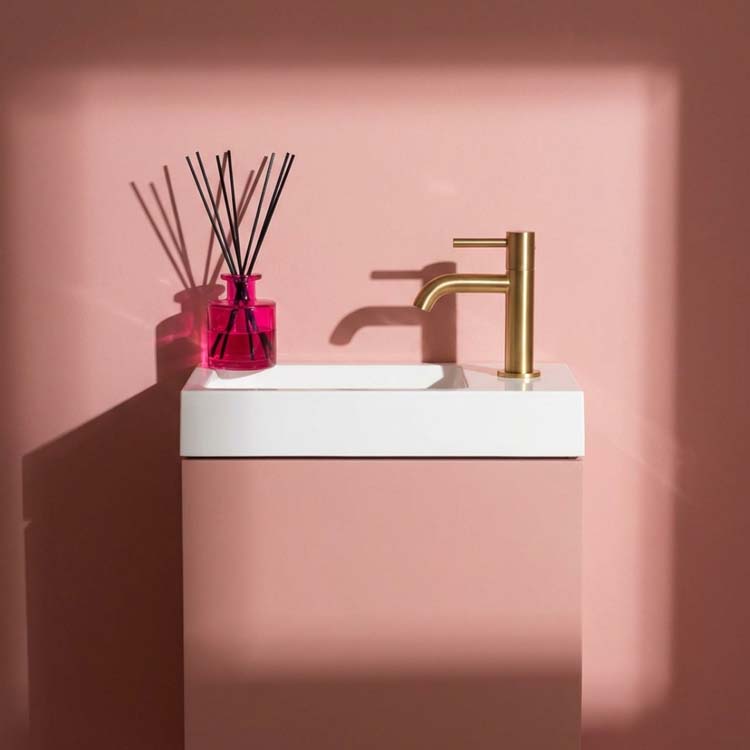 Meuble de toilette Dotan abricot lavabo blanc brillant 45x40x22cm