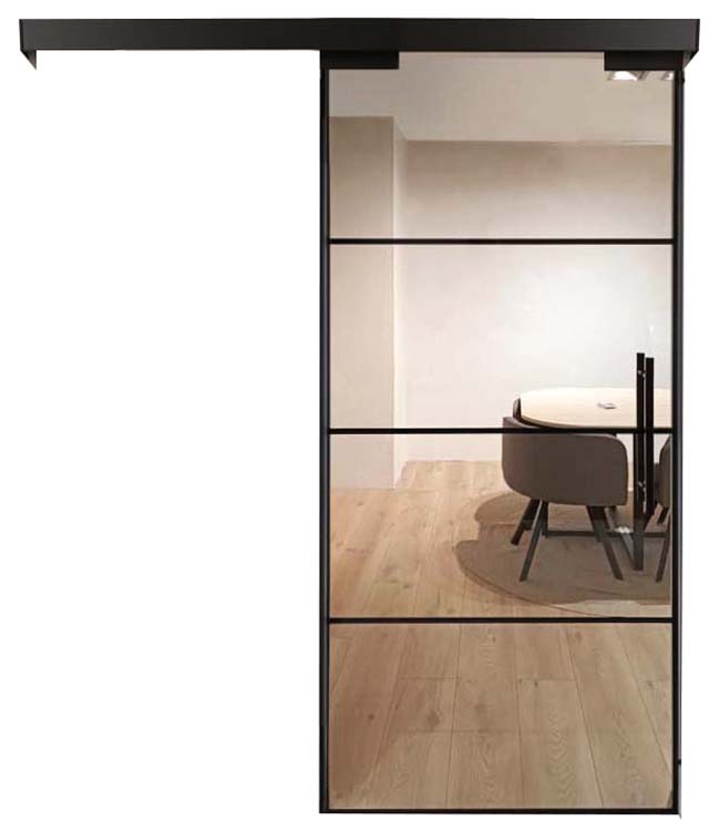 Complete enkele glazen schuifdeur Murano Black 93x215cm + zwarte dekplaat