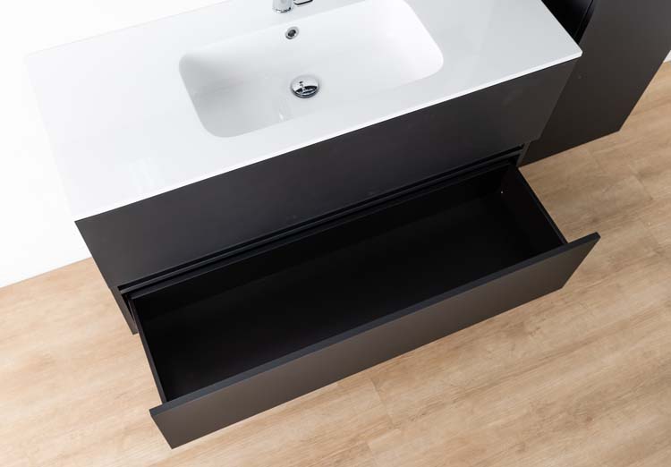 Meuble de salle de bains Puro noir mat suspendu avec lavabo simple blanc brillant 120cm