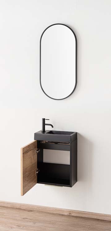 Meuble de toilette Dotan chêne lavabo noir mat 45x40x22cm