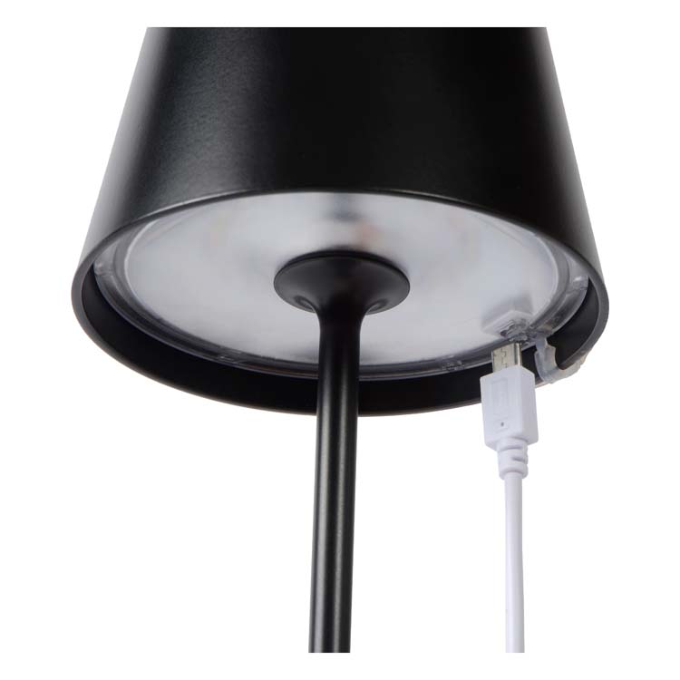 JUSTIN - Oplaadbare Tafellamp Buiten - Accu/Batterij - Ø 11 cm - LED Dimb. - 1x2,2W 3000K - IP54 - 3 StepDim - Zwart
