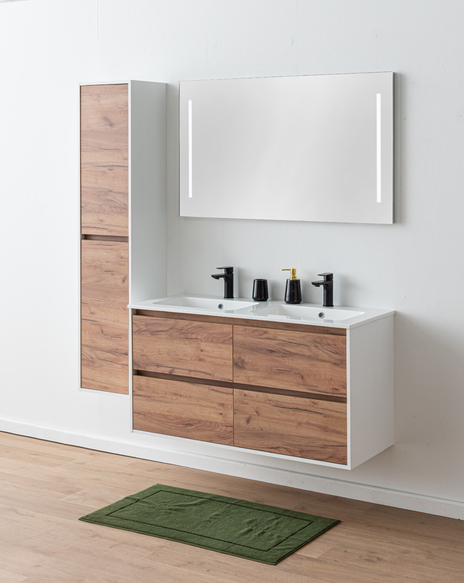 Badkamermeubel Treviso eik/wit met dubbele wastafel glanzend wit 120cm