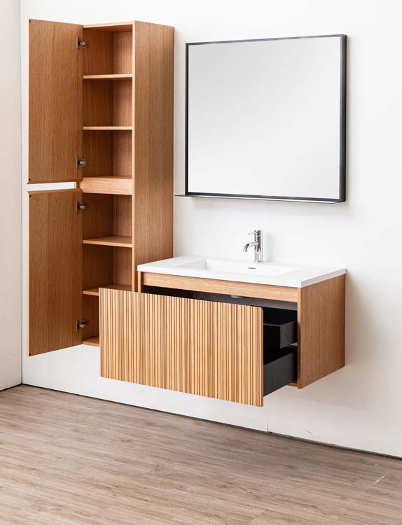 Meuble de salle de bain Warren afrormosia 900 mm lavabo blanc mat