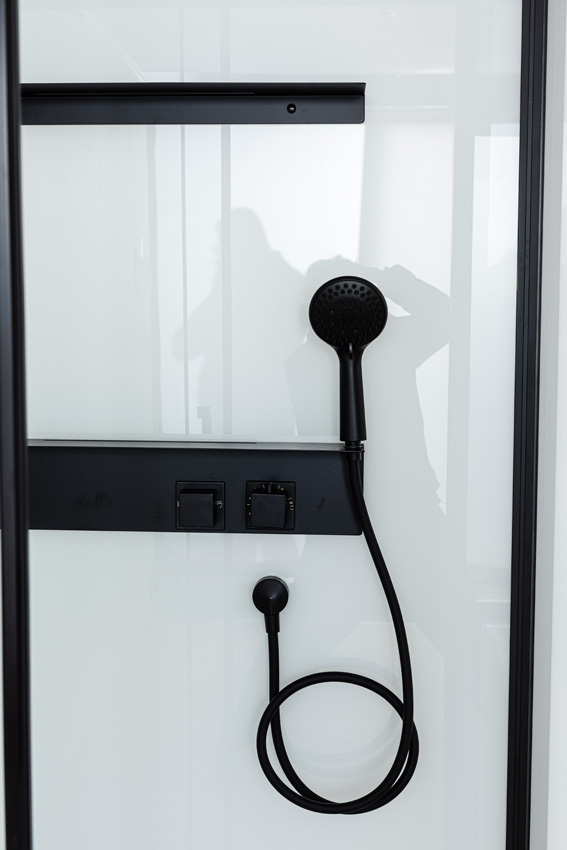 Douchecabine Adele thermostatisch links/rechts zwart/wit draaideur 115x90x225cm