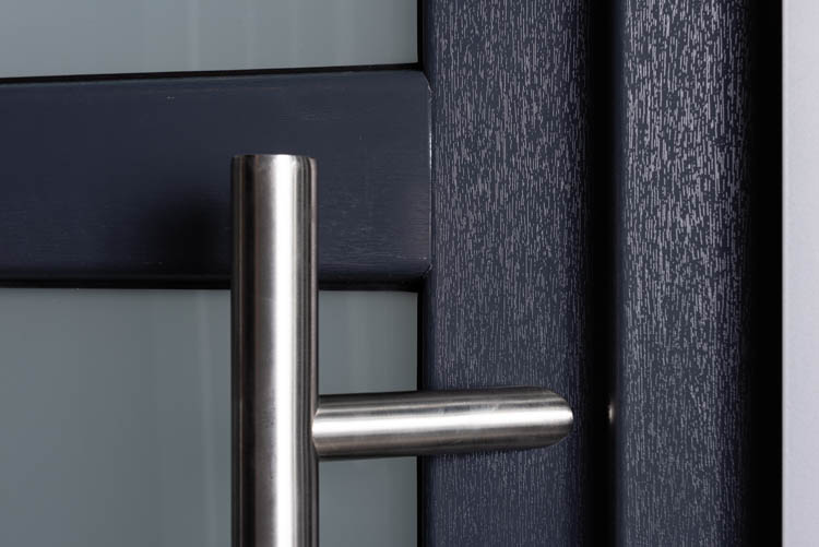 Porte extérieure 3 parties PVC verre mat anthracite/blanc ouvrant à gauche sur mesure