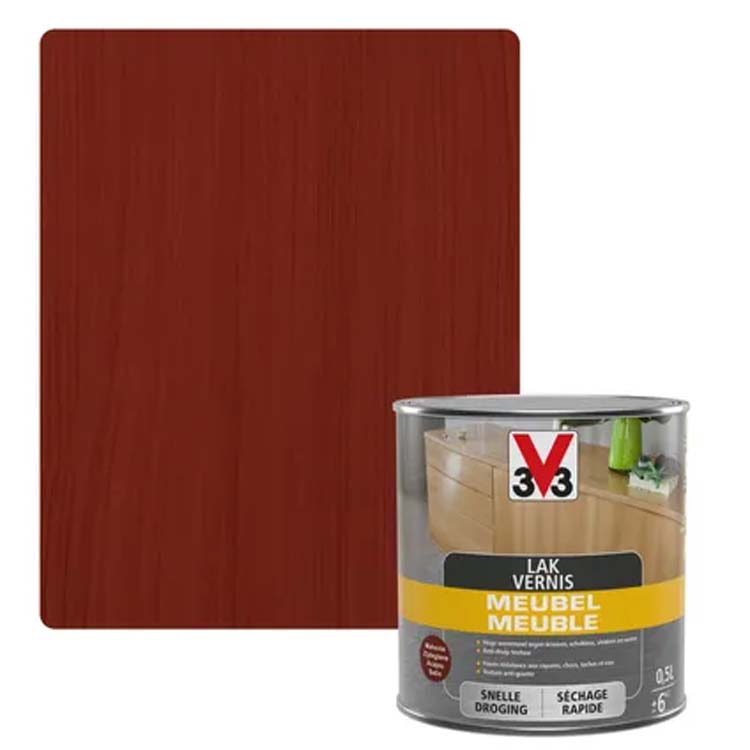 V33 vernis pour meuble déco acajou satiné brillant 0,5l