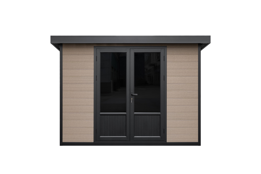 Abri de jardin Yana en bois composite stone grey/sandstone 290x290cm double porte