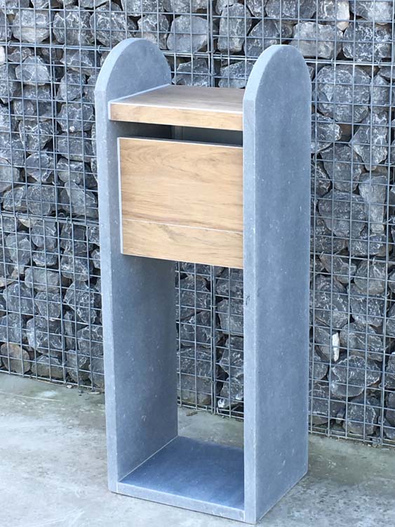 Boîte aux lettres Sambre pierre bleue & aspect bois ronde