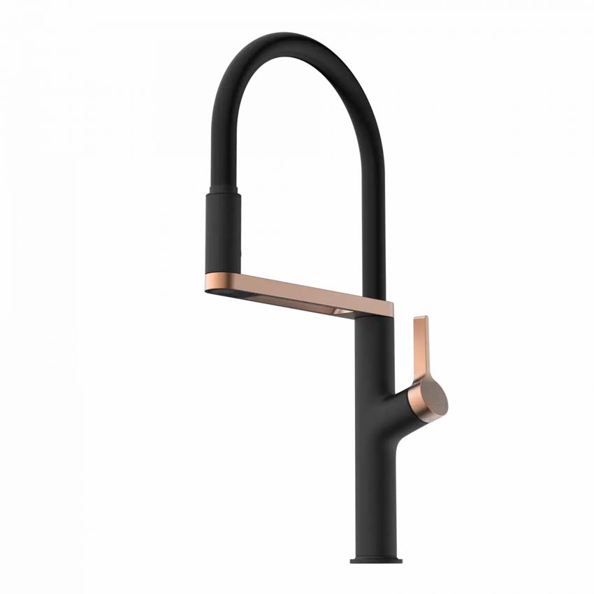 Robinet de cuisine Wasserwerk WK 2 noir mat/or rose avec bec extractible