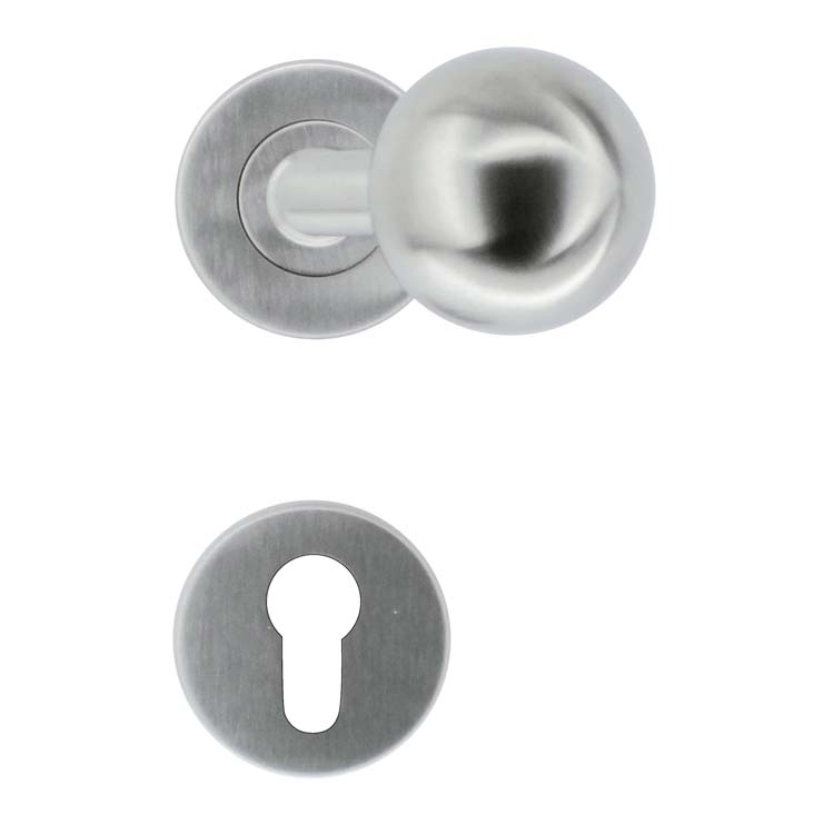 Poignée de porte boule 50mm inox plus rosace cylindre
