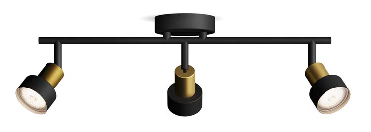 Opbouwspot - dimbaar - GU10 - 3x5W - excl lamp - zwart/goud