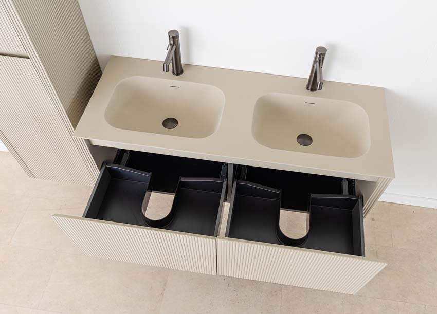 Badkamermeubel Amelia rookgrijs met dubbele wastafel mat 120cm