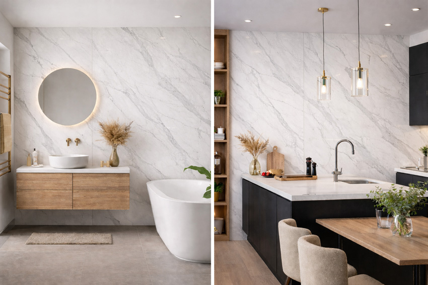 Wandpaneel PVC marmer wit 120x280x0,3cm