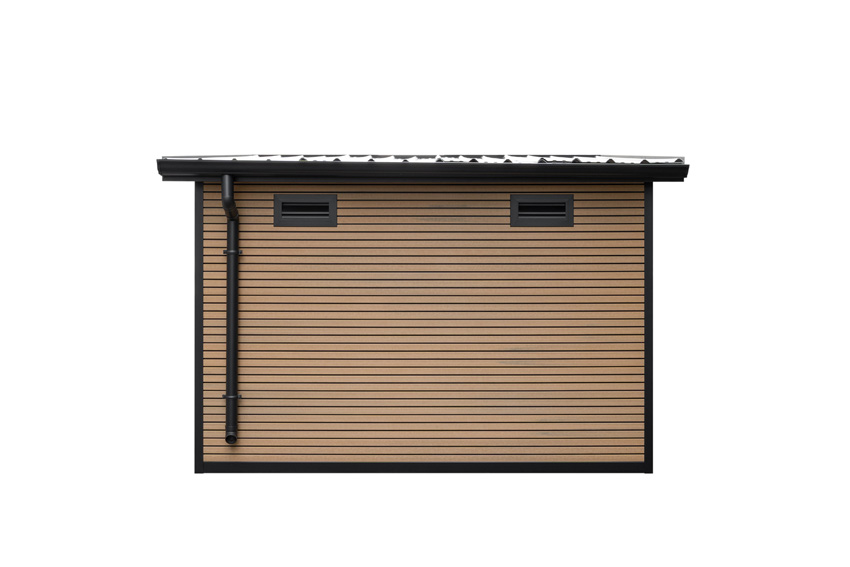 Abri de jardin Yasmine en bois composite stone grey/sandstone 290x290cm double porte