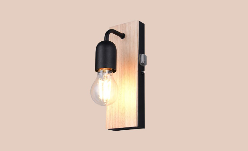 Wandlamp - hout/zwart - 8x11x24cm - dimbaar - E27 - 1x max. 10W - exclusief lichtbron - IP44
