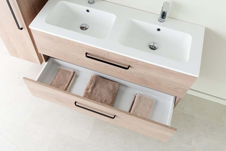 Meuble de salle de bains Bison chêne suspendu avec lavabo simple blanc mat 120cm