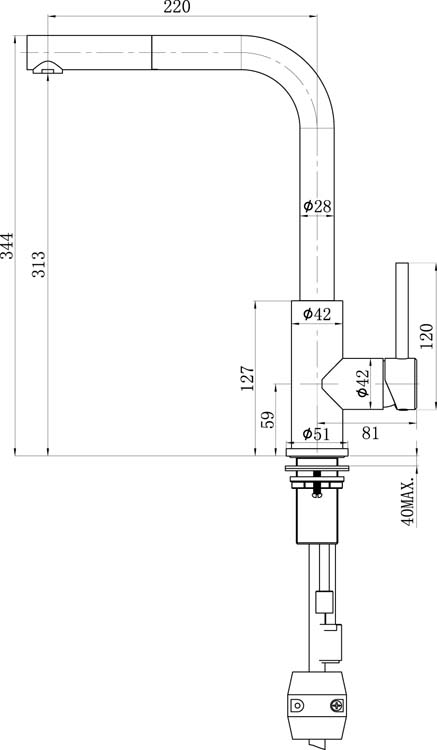 Robinet de cuisine Lorreine Tweed gunmetal avec bec extractible