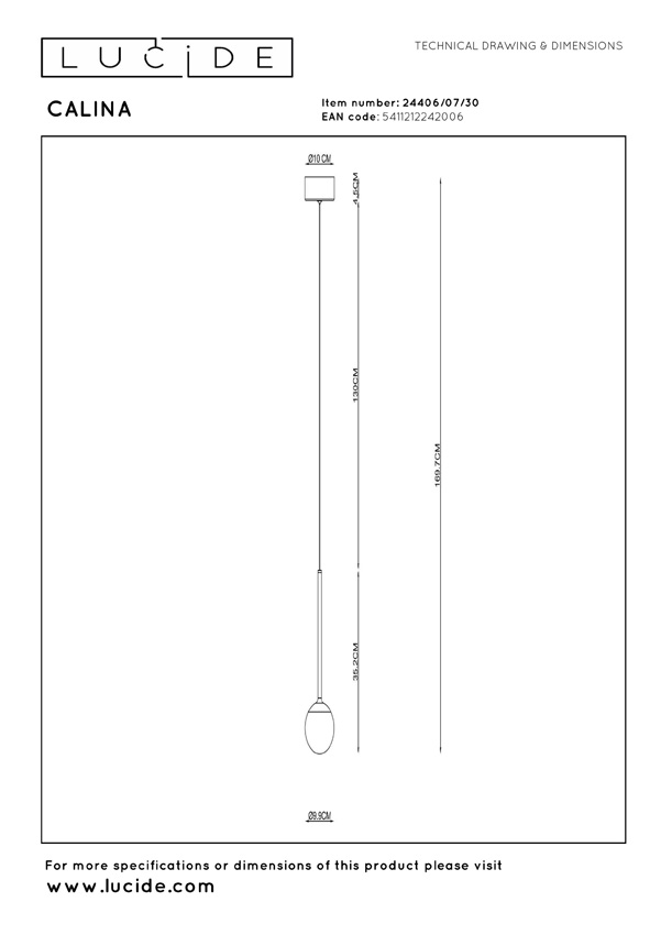 Lucide Premium Calina - Hanglamp - Ø9,9cm - LED dimbaar - CCT - 1x7W - 2200K/3300K - Met vervangbare LED-module - Zwart