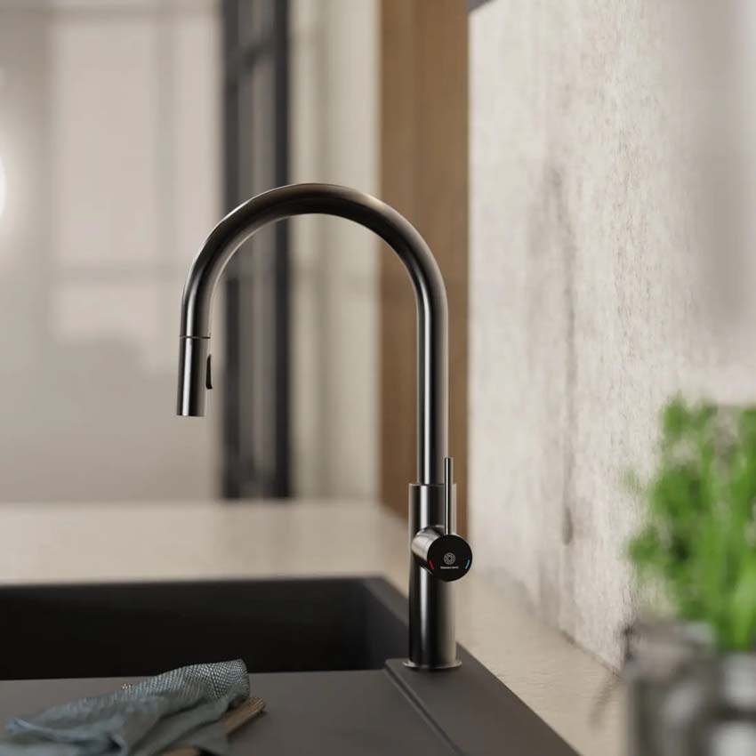 Robinet de cuisine Wasserwerk WK 13 Sphere graphite mat avec bec extractible