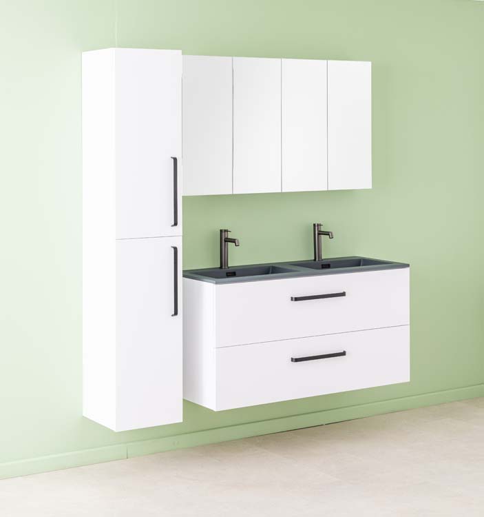 Meuble de salle de bains Bison blanc mat suspendu avec lavabo double noir mat 120cm
